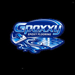 Gpoxxy Epoxy Flooring logo featuring blue design with paint roller and floor tiles